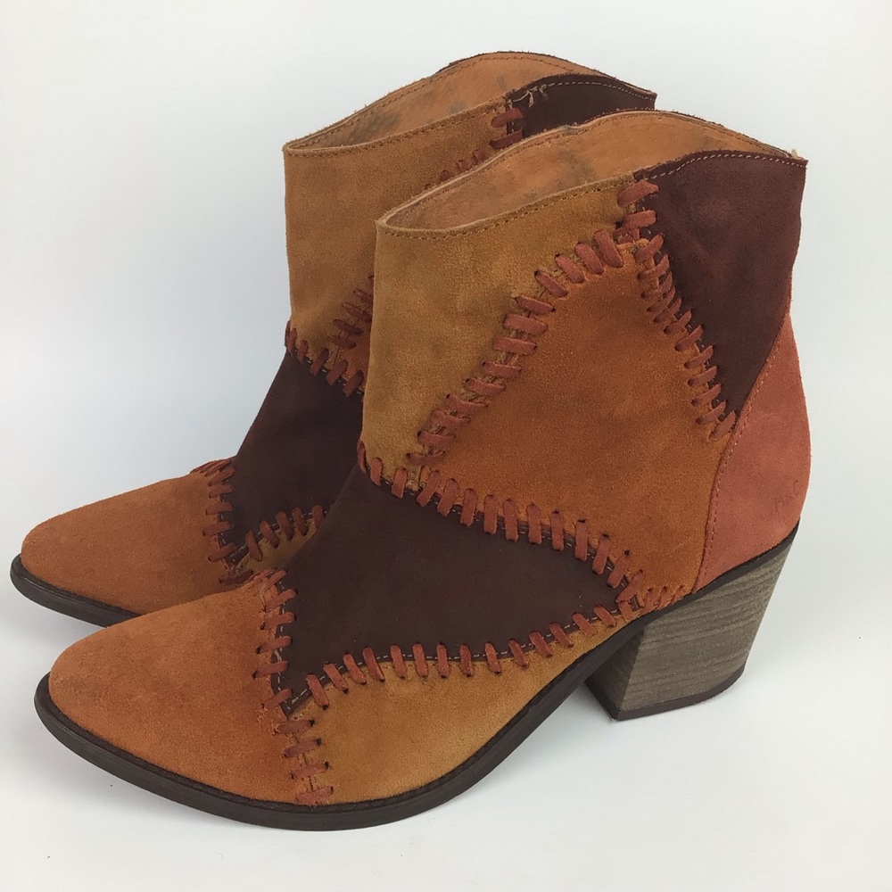 Musse & Cloud Women's 9/10 Bootie Ankle Brown Leather Patchwork Stitch Boot